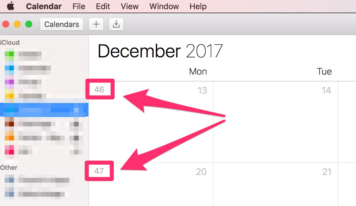 Display week of year in macOS High Sierra calendar app